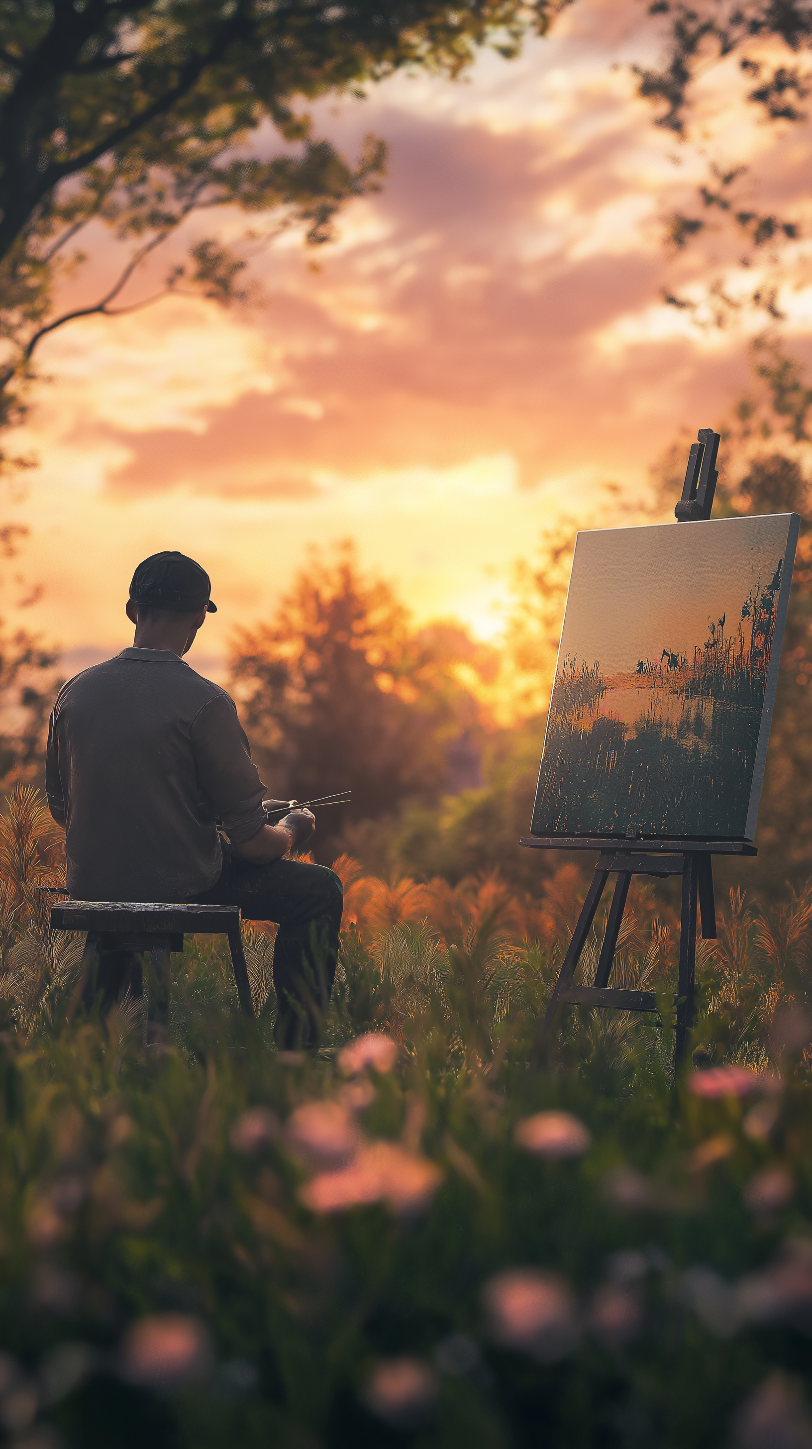 Midjourney prompt: 
A realistic image of an individual painting a ca...