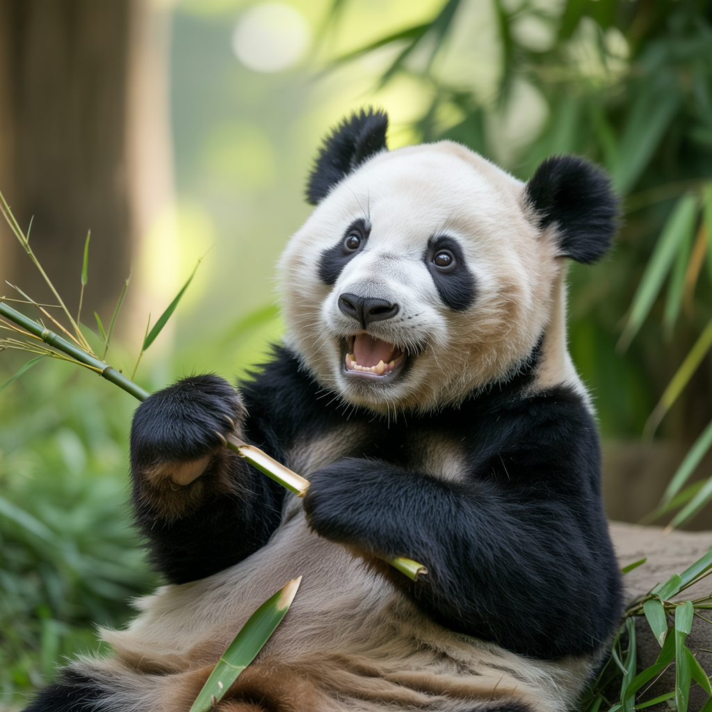 Ideogram prompt: A panda baby so happy to be eating he’s smiling hy...