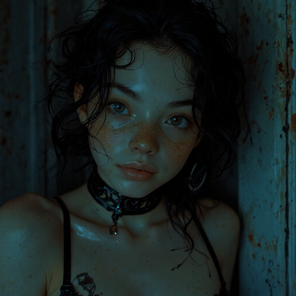 FLUX prompt: 18year old (woman:1.1) with (dark:1.2) wavy hair i...