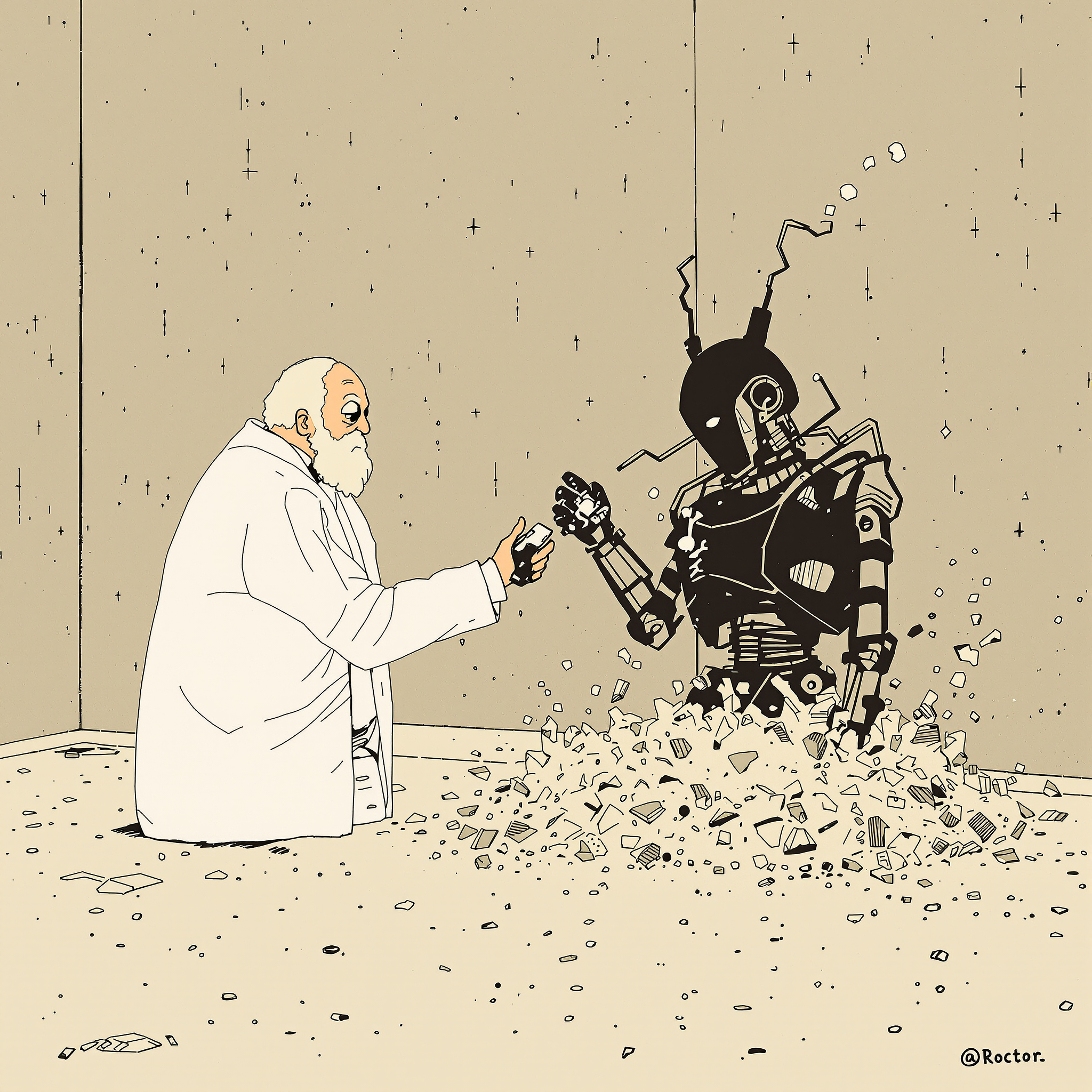 FLUX prompt: Minimalist sci-fi scene depicting a bleak future. ...