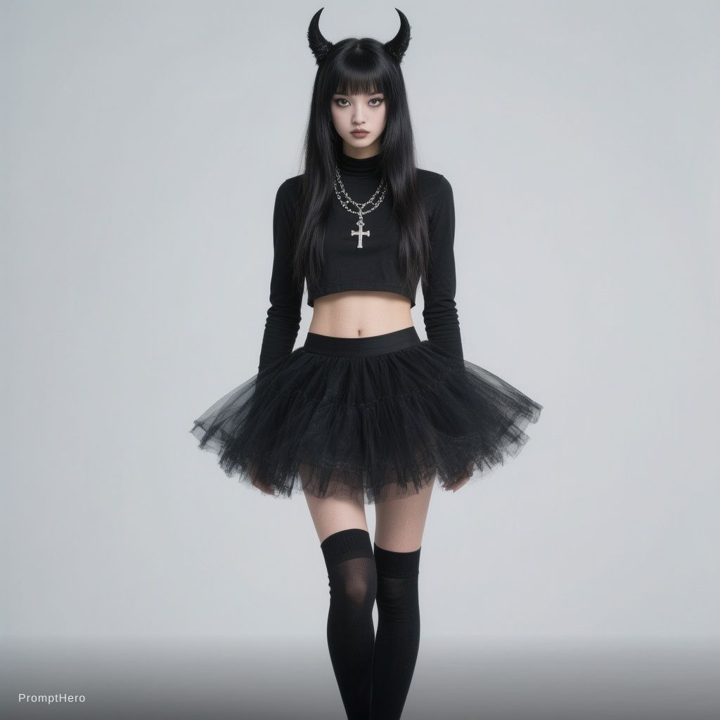 Hero prompt: asian\maxican goth girl in overnknee socks black b...
