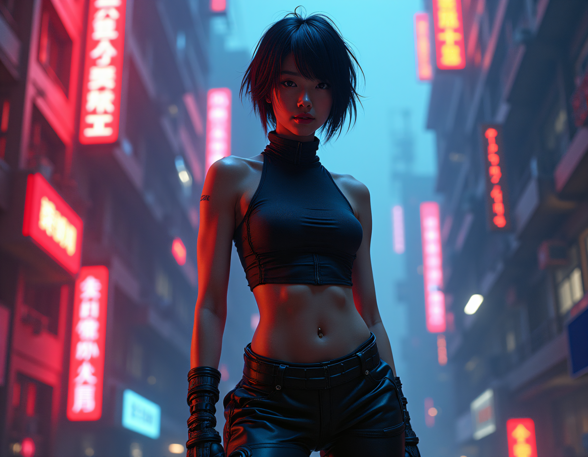 FLUX prompt: cyberpunk game style a photo of a slim, small brea...