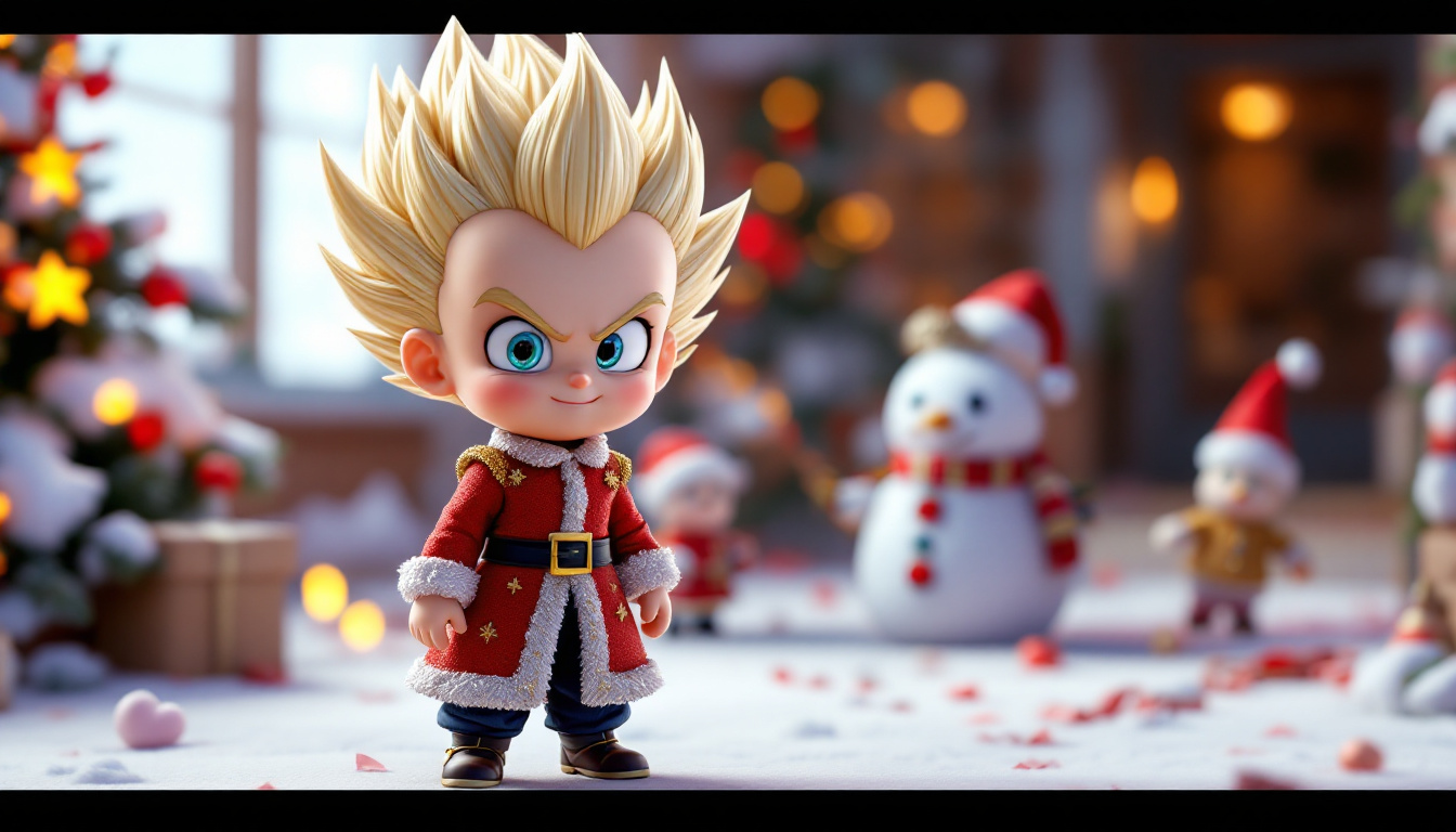FLUX prompt: VEGETA, christmas dress, chibi style in 3D