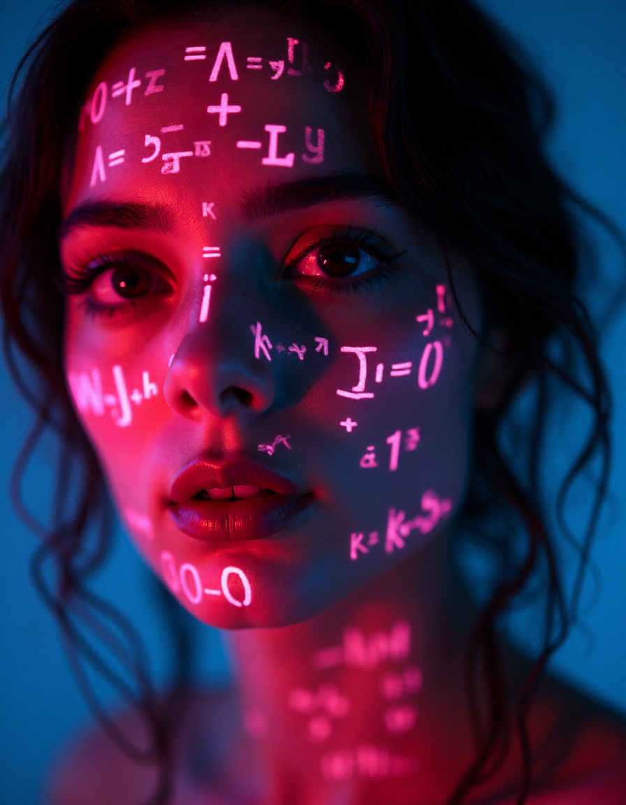 FLUX prompt: Shadowrun Math Projection - A close-up of a person...