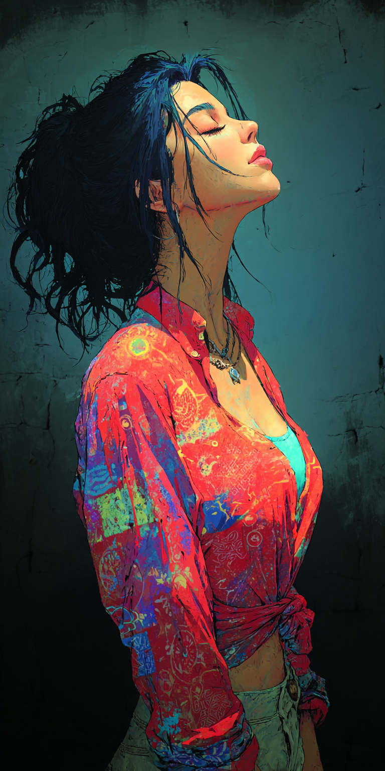 Midjourney prompt: watercolor illustrations of a woman, high-contrast...