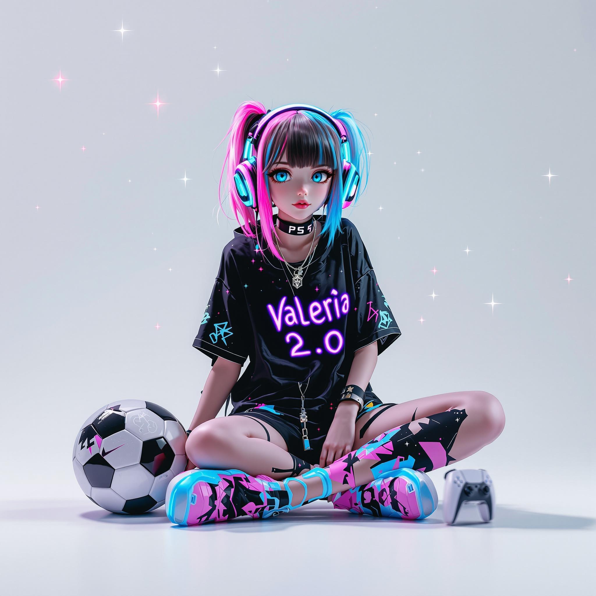 FLUX prompt: Un personaje digital con estética cyberpunk y kawa...