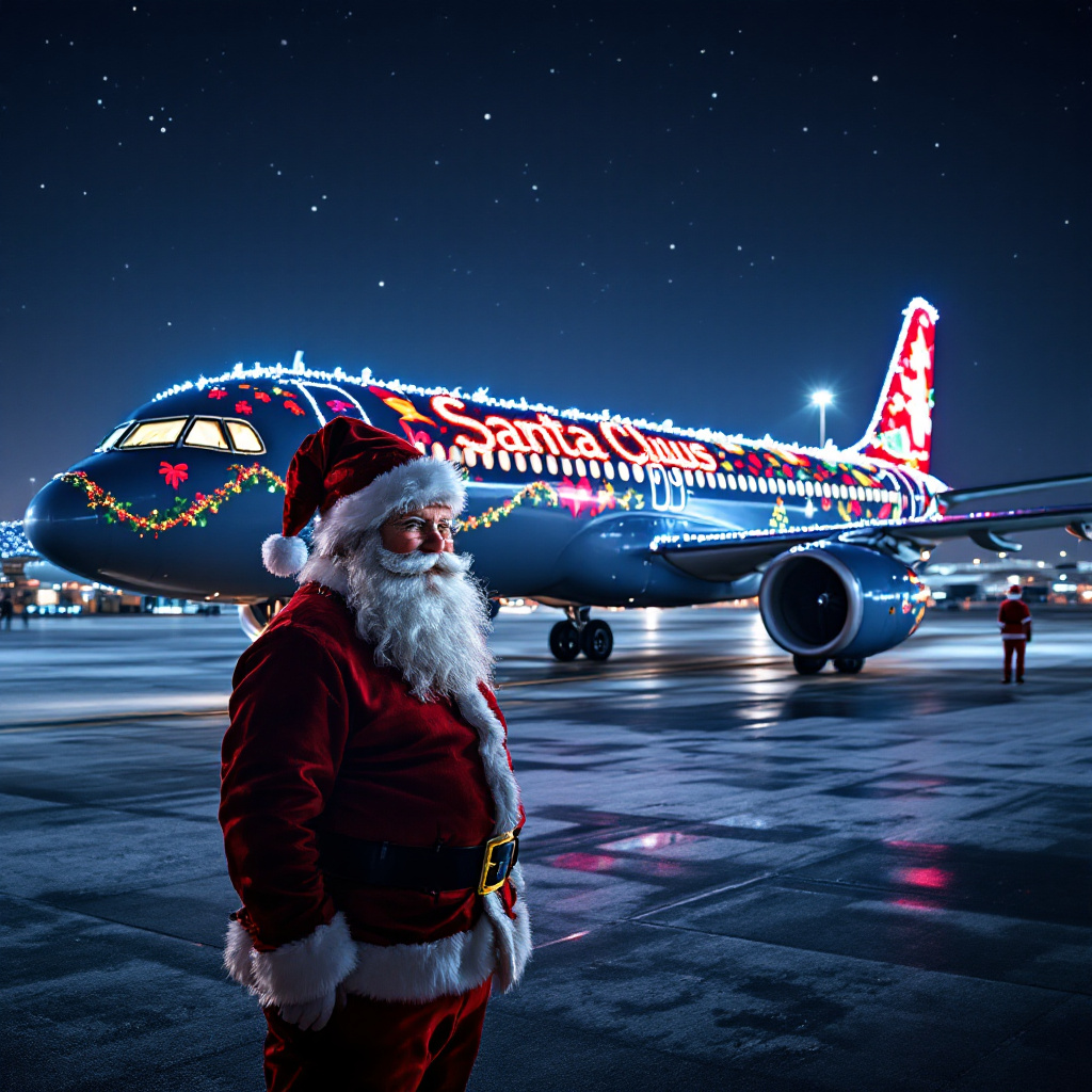 FLUX prompt: Santa Claus airline , show their Airbus A320 airl...