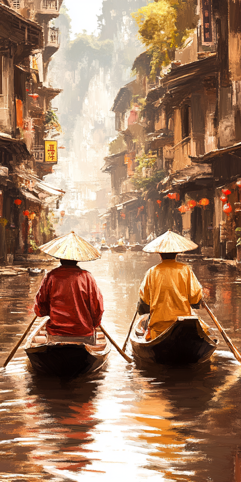 Midjourney prompt: Oriental painting, muted tonalities, traditional o...
