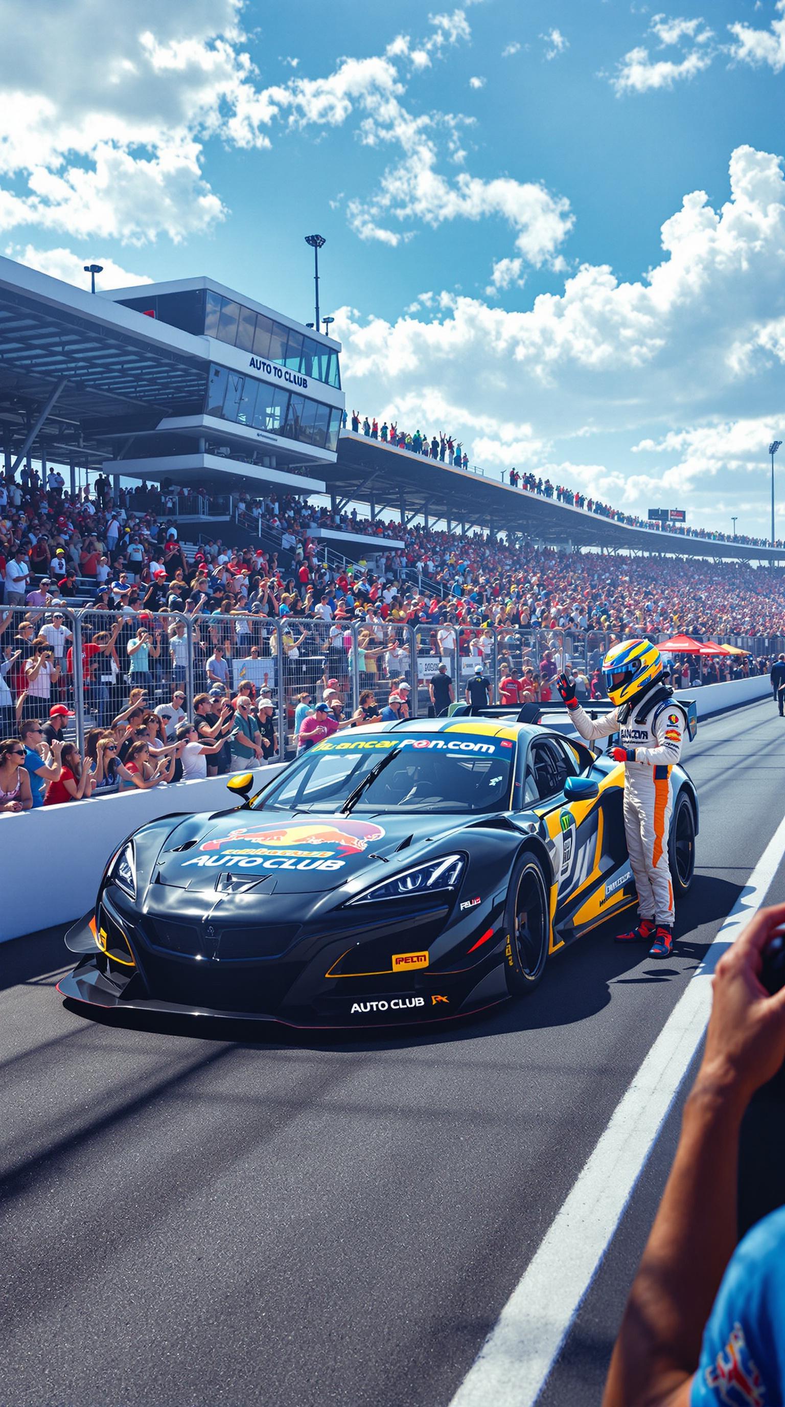 FLUX prompt: Summer. On the race track, there is a car with a b...