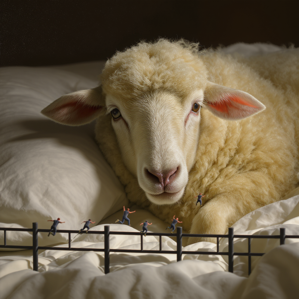FLUX prompt: A hyper-realistic digital portrait of a sheep tryi...