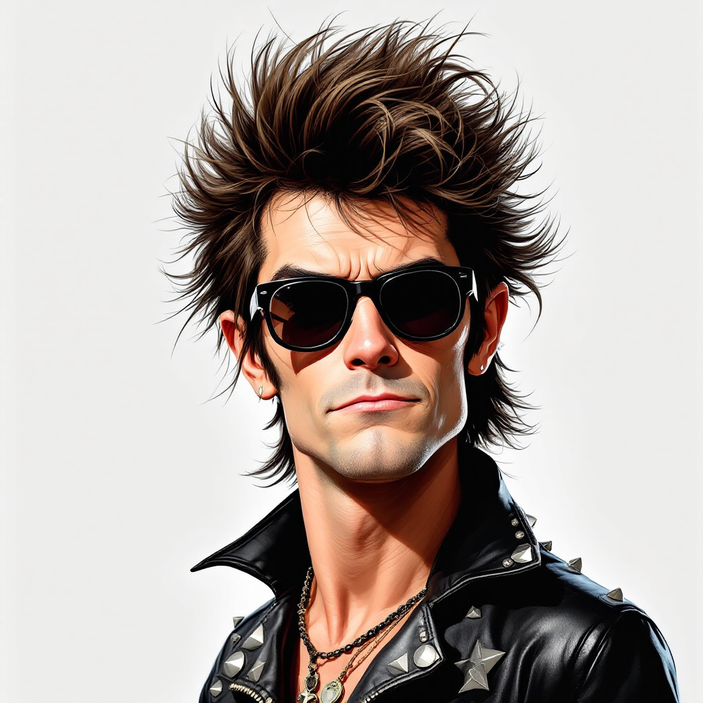 FLUX prompt: A caricature of a 60s rocker with a rocker haircut...