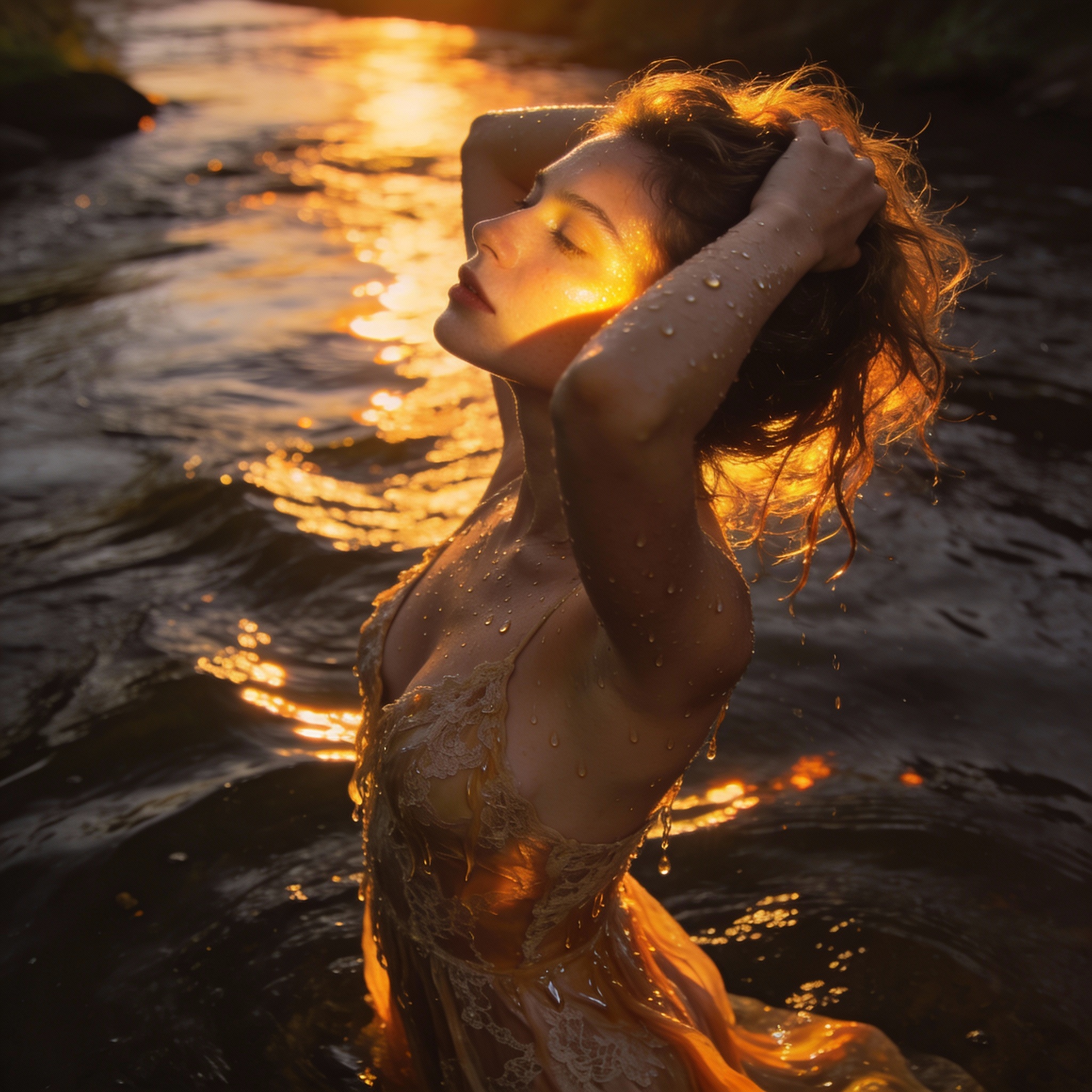 Seedream 4 prompt: The uploaded woman stands by a river. The setting ...