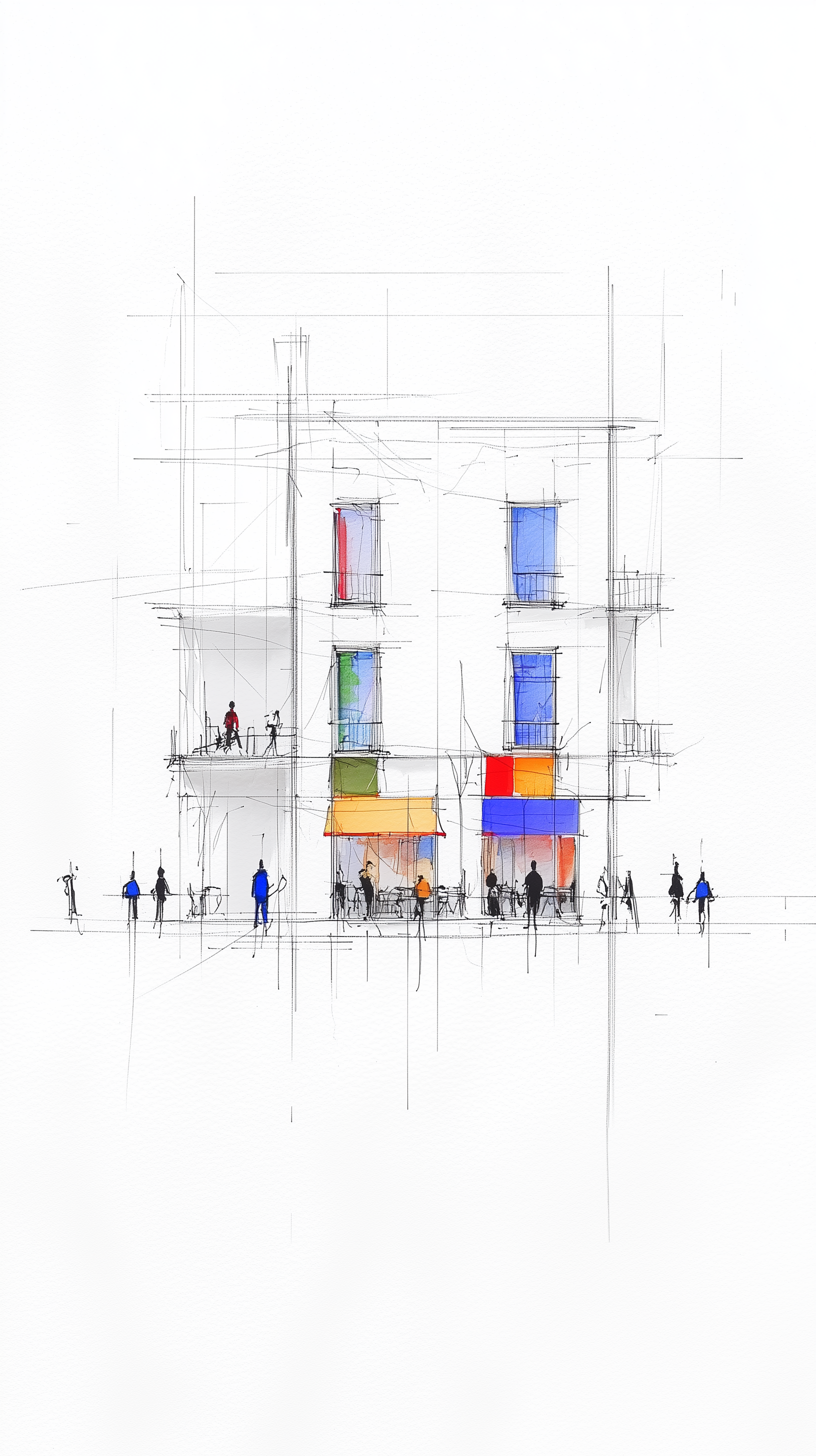 Midjourney prompt: architectural sketch, central composition, bauhaus...