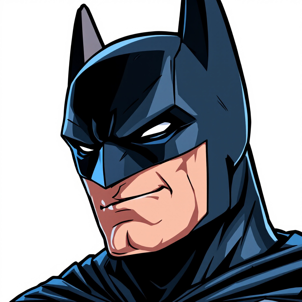 FLUX prompt: a sticker of Batman, smirk, anime style, minimalis...