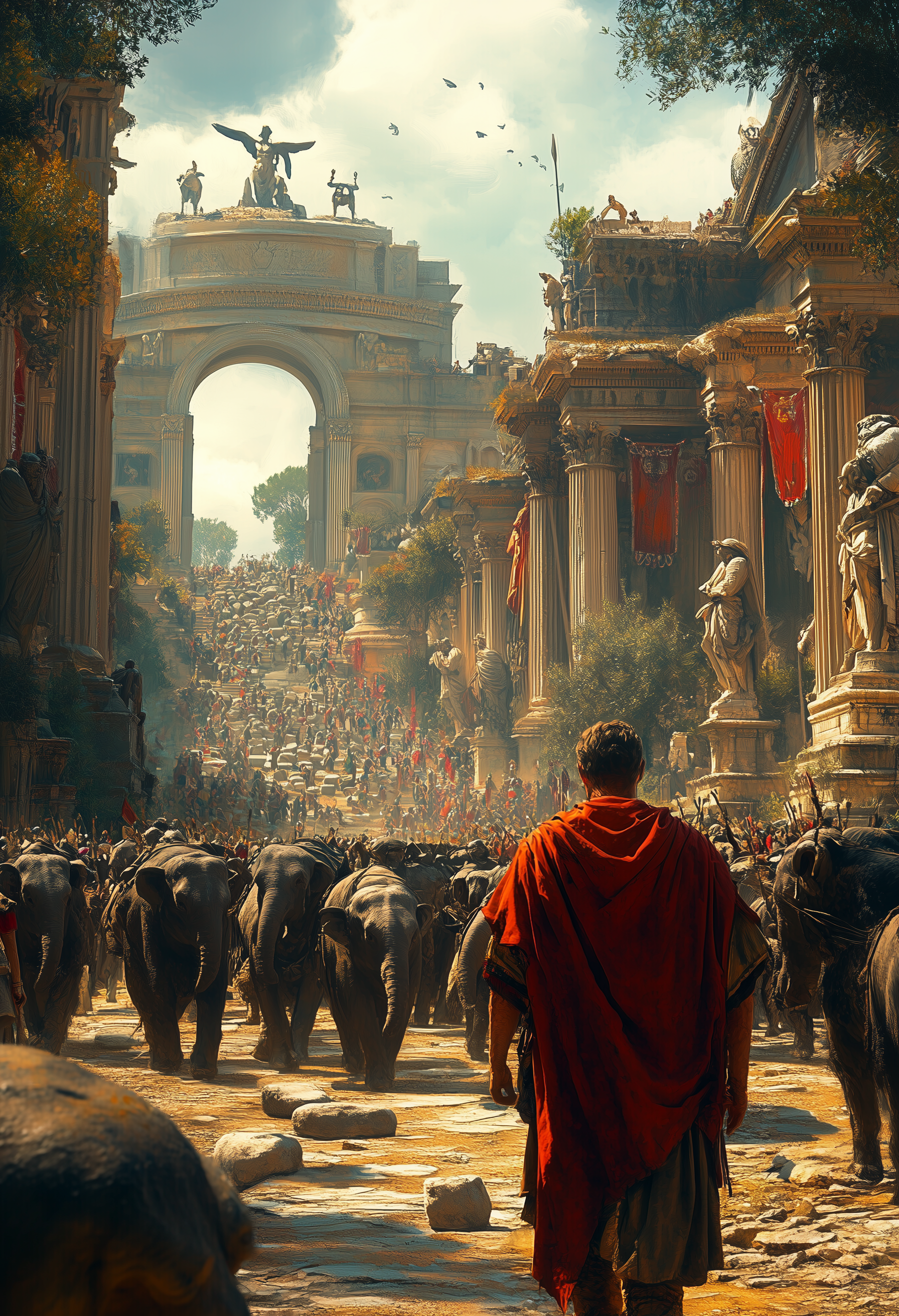 Midjourney prompt: An illustration of a man walking through the stree...