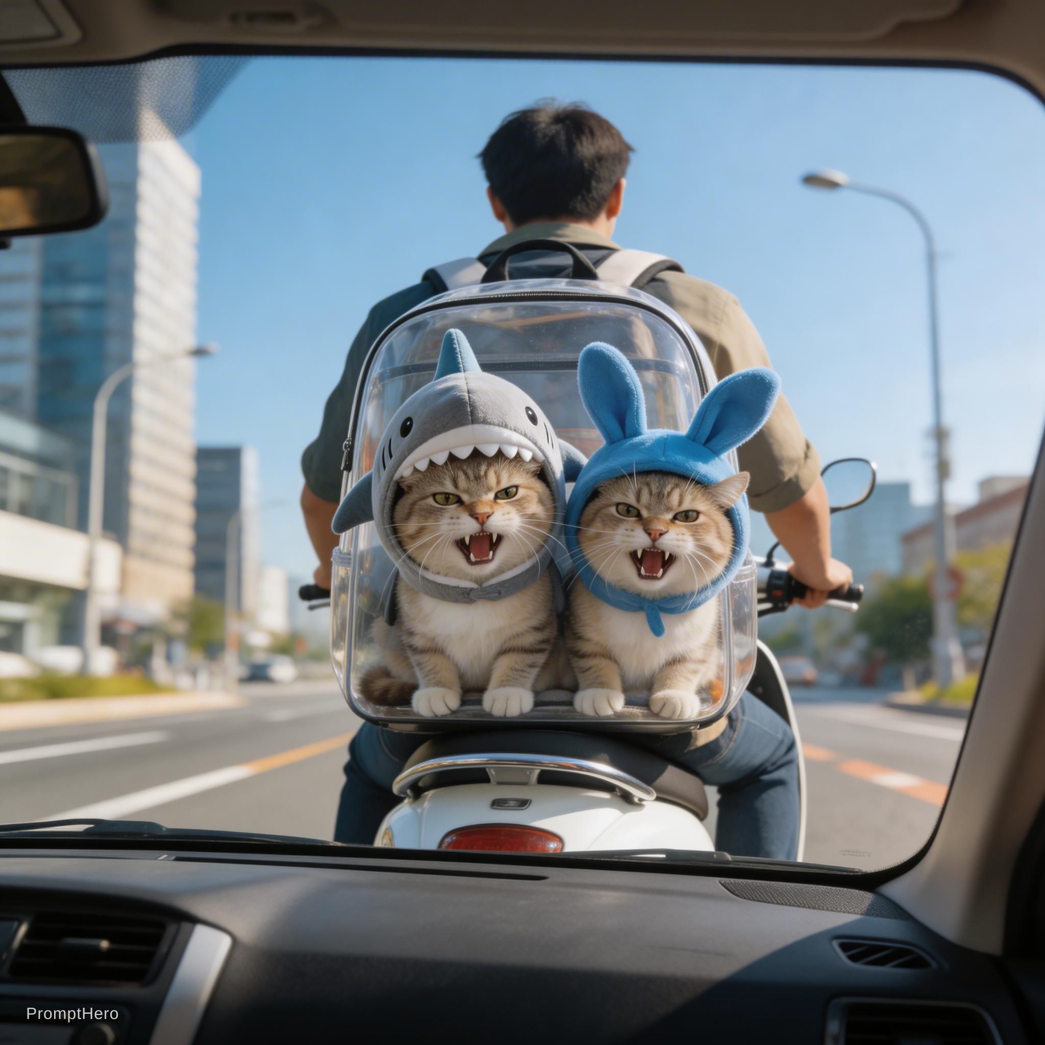 Hero prompt: View from inside a car, shot through the windshiel...