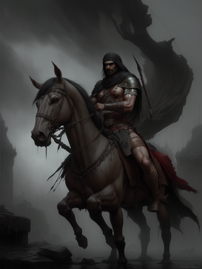 DreamShaper prompt: portrait of a brutal Arabian warrior, rainy, epic ...