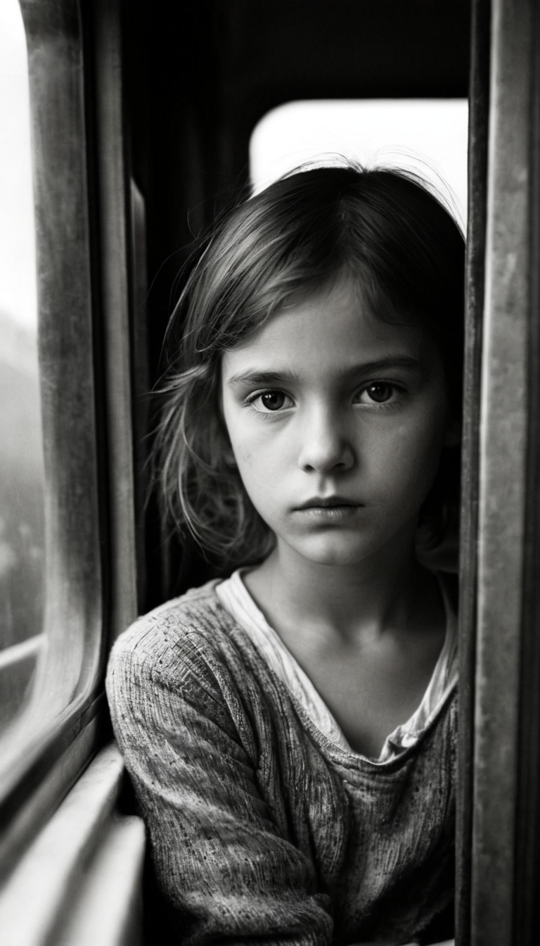 Stable Diffusion prompt: black and white photography, young girl in old tra...