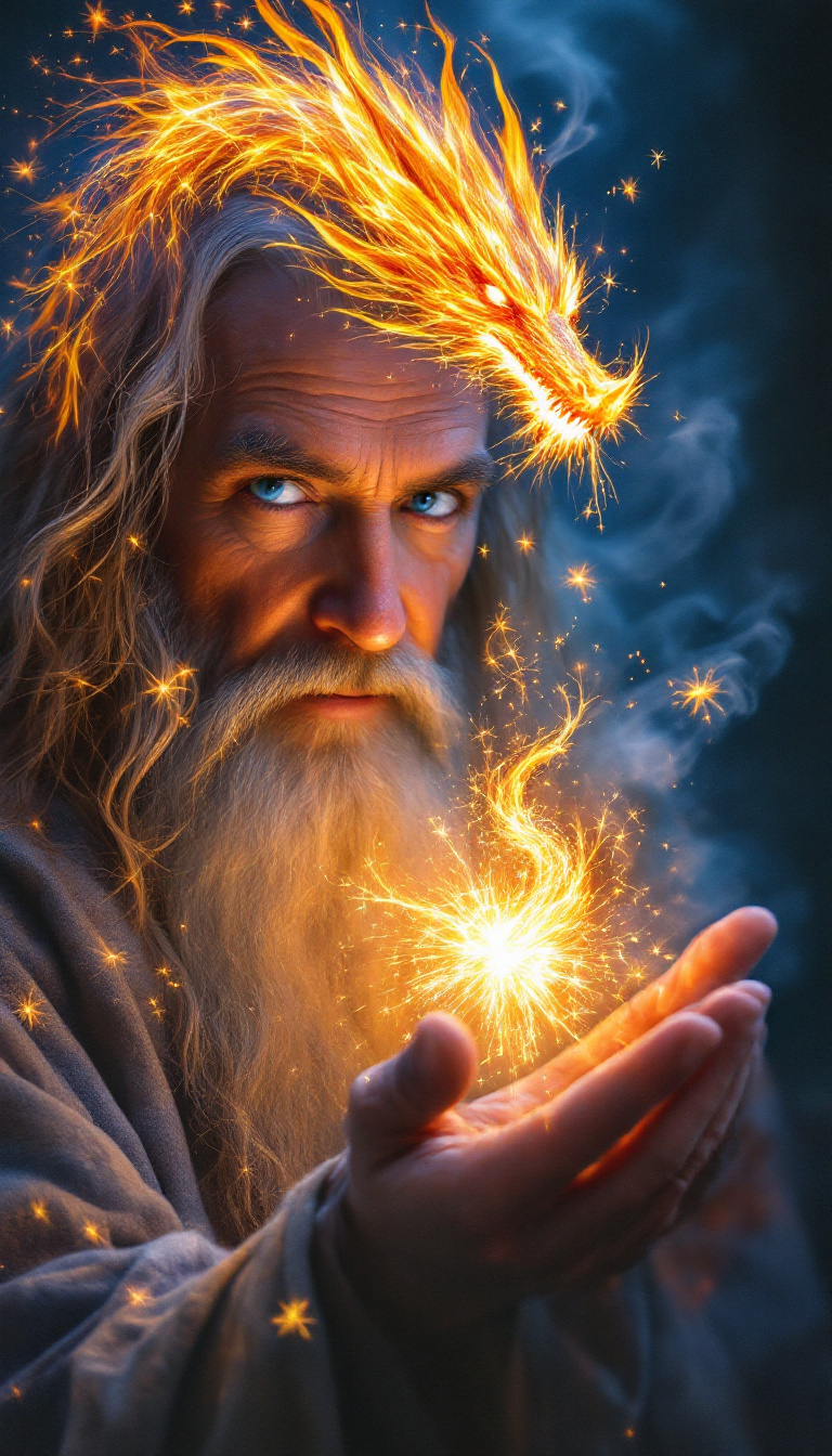 FLUX prompt: A close-up, cinematic painting of Gandalf the Grey...