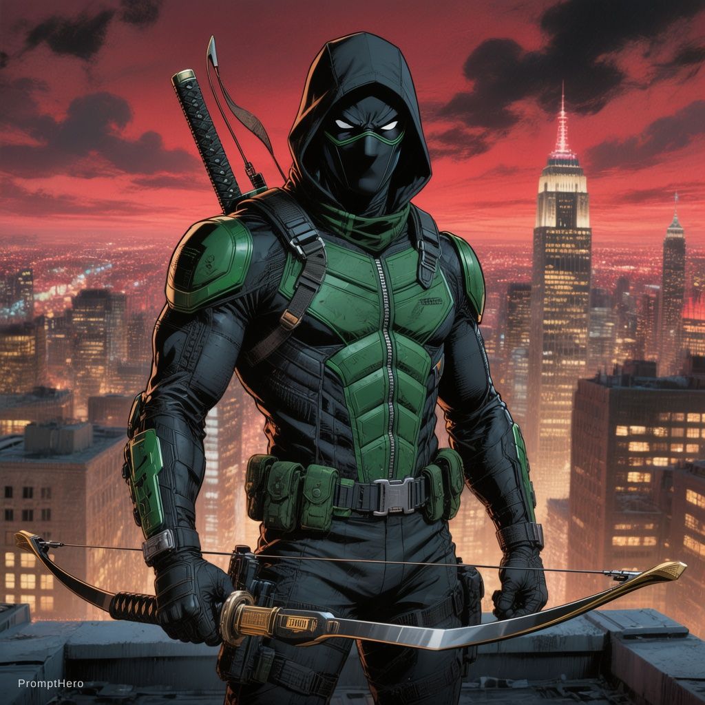 Hero prompt: A ninja vigilante with a black tactical suit with ...