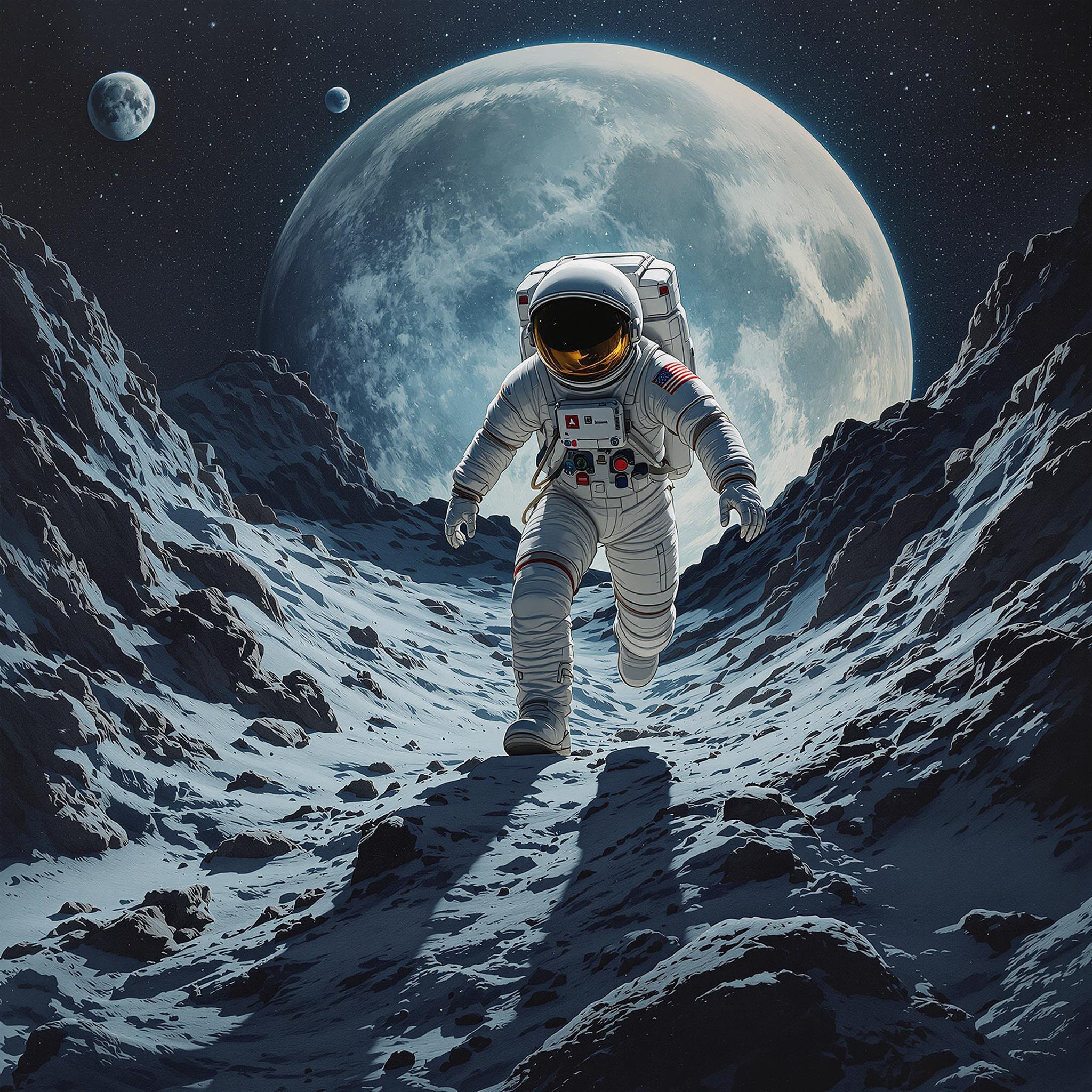 FLUX prompt: Astronaut in the moon, cold color palette, muted c...