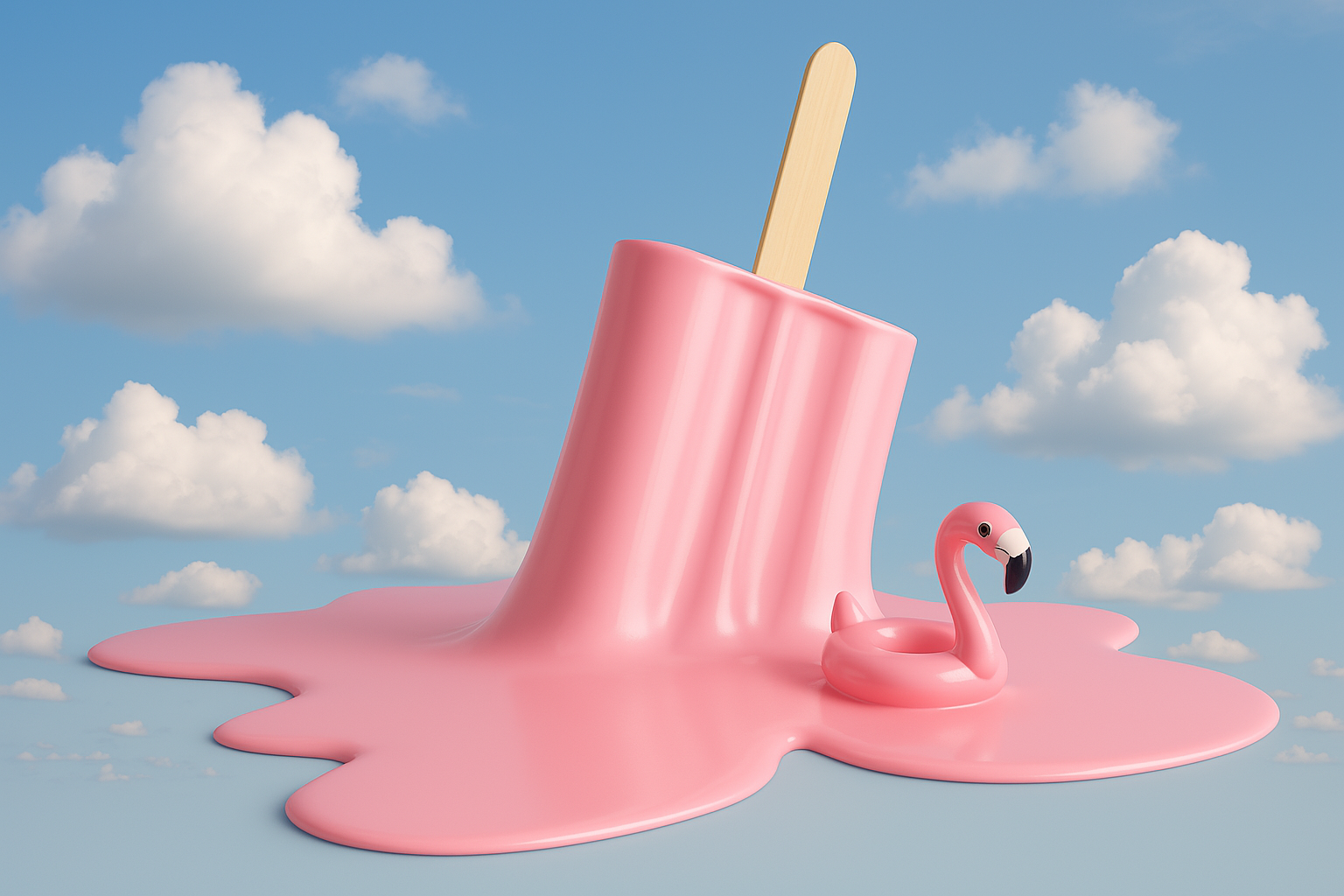 Sora prompt: A playful, surreal 3D illustration of a pink popsi...