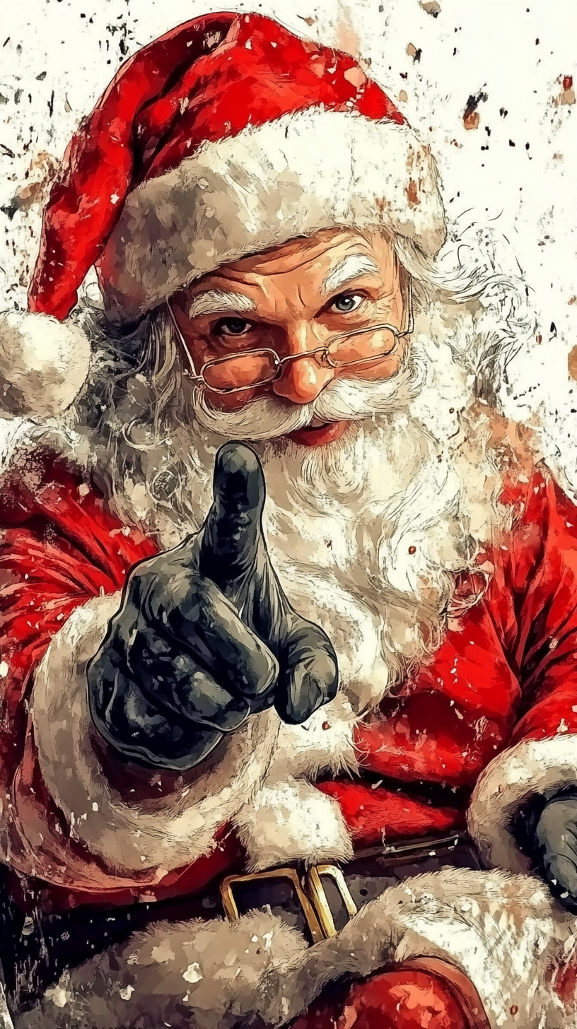 Midjourney prompt: christmas card santa claus in sled, in the style o...