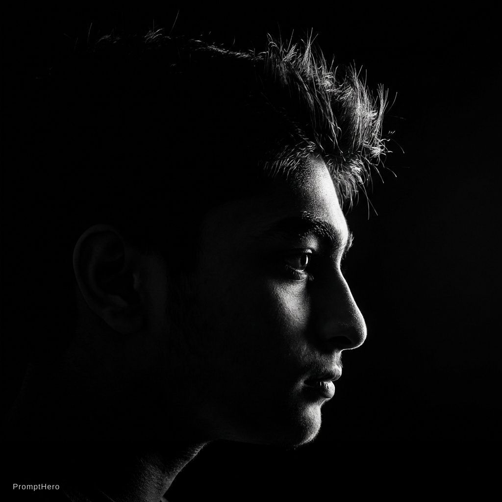 Nano Banana prompt: A dramatic black and white profile portrait of a m...