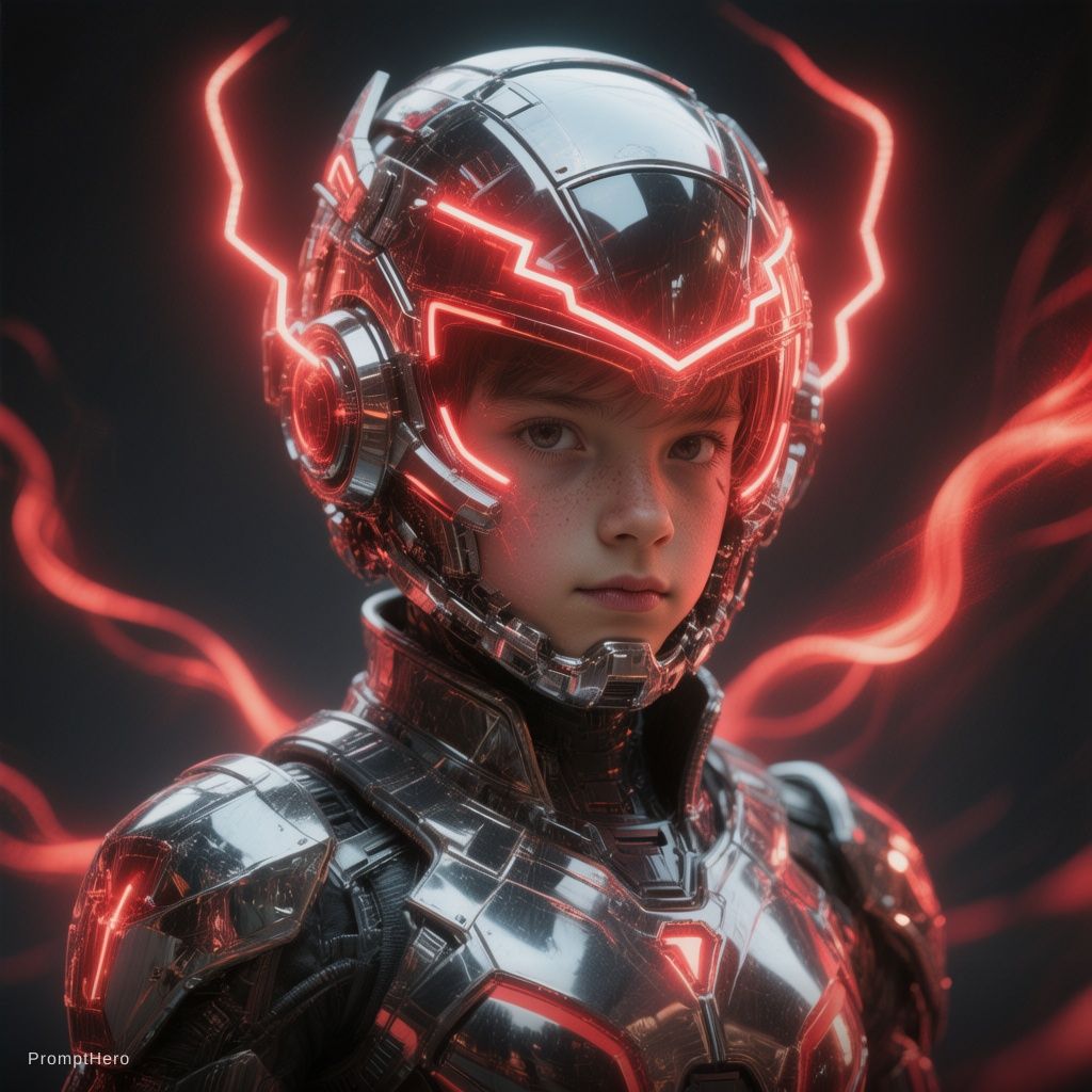 Hero prompt: futuristic cyborg boy featuring a captivating ref...
