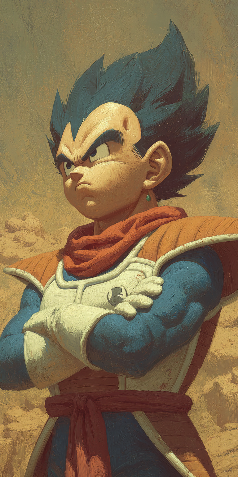 Midjourney prompt: Vegeta from Dragon Ball Z, in the style of Akira T...