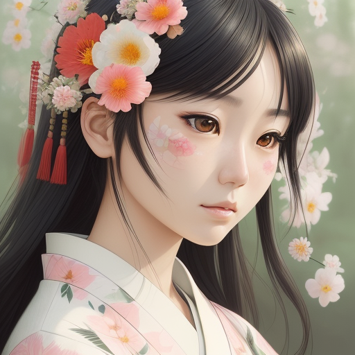 DreamShaper prompt: picture of a beautiful Japanese girl dressed in fl...