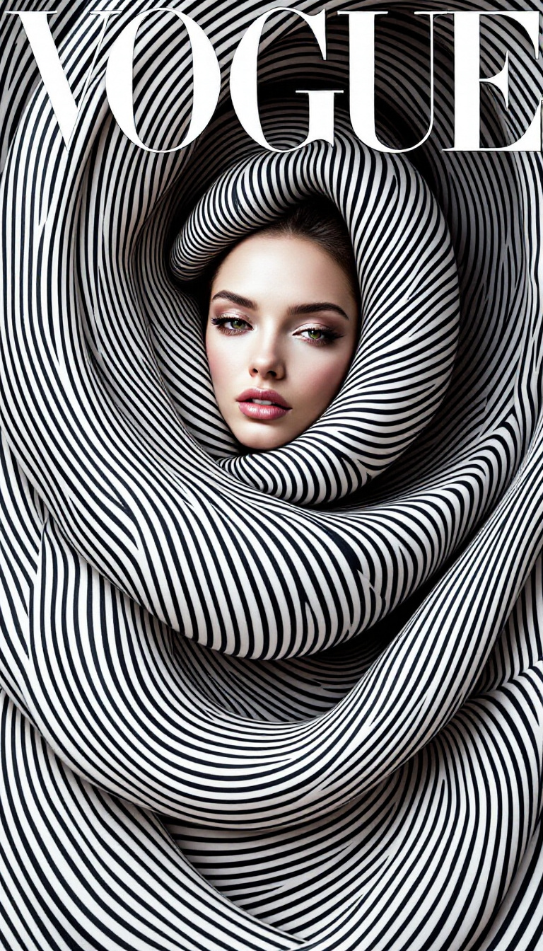 FLUX prompt: VOGUE magazine cover featuring a mesmerizing woman...