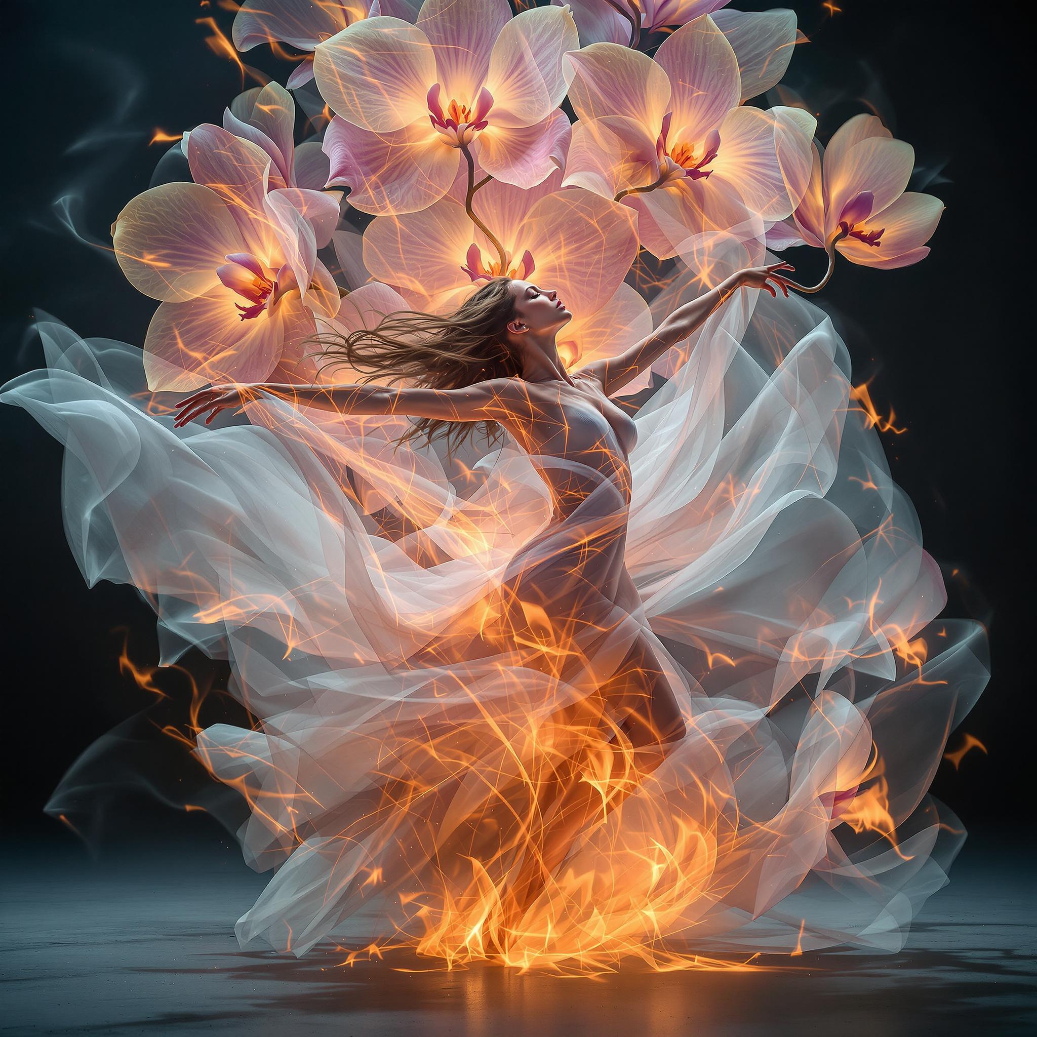 FLUX prompt: triple exposure photograph of an ethereal dancer i...