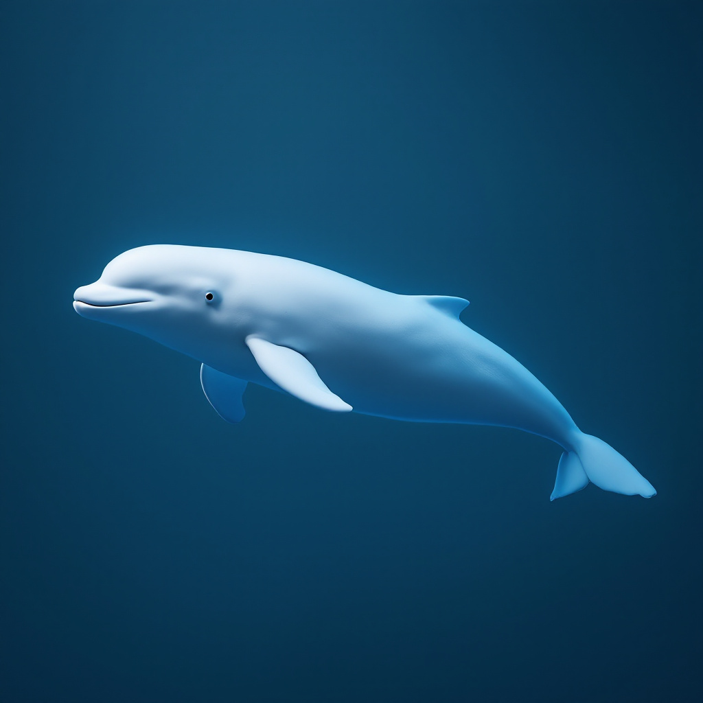 FLUX prompt: photo of a beluga whale floating on a blue studio ...