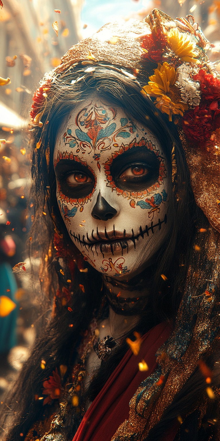 Midjourney prompt: Dias de los Muertos Parade in Mexico City, high-re...