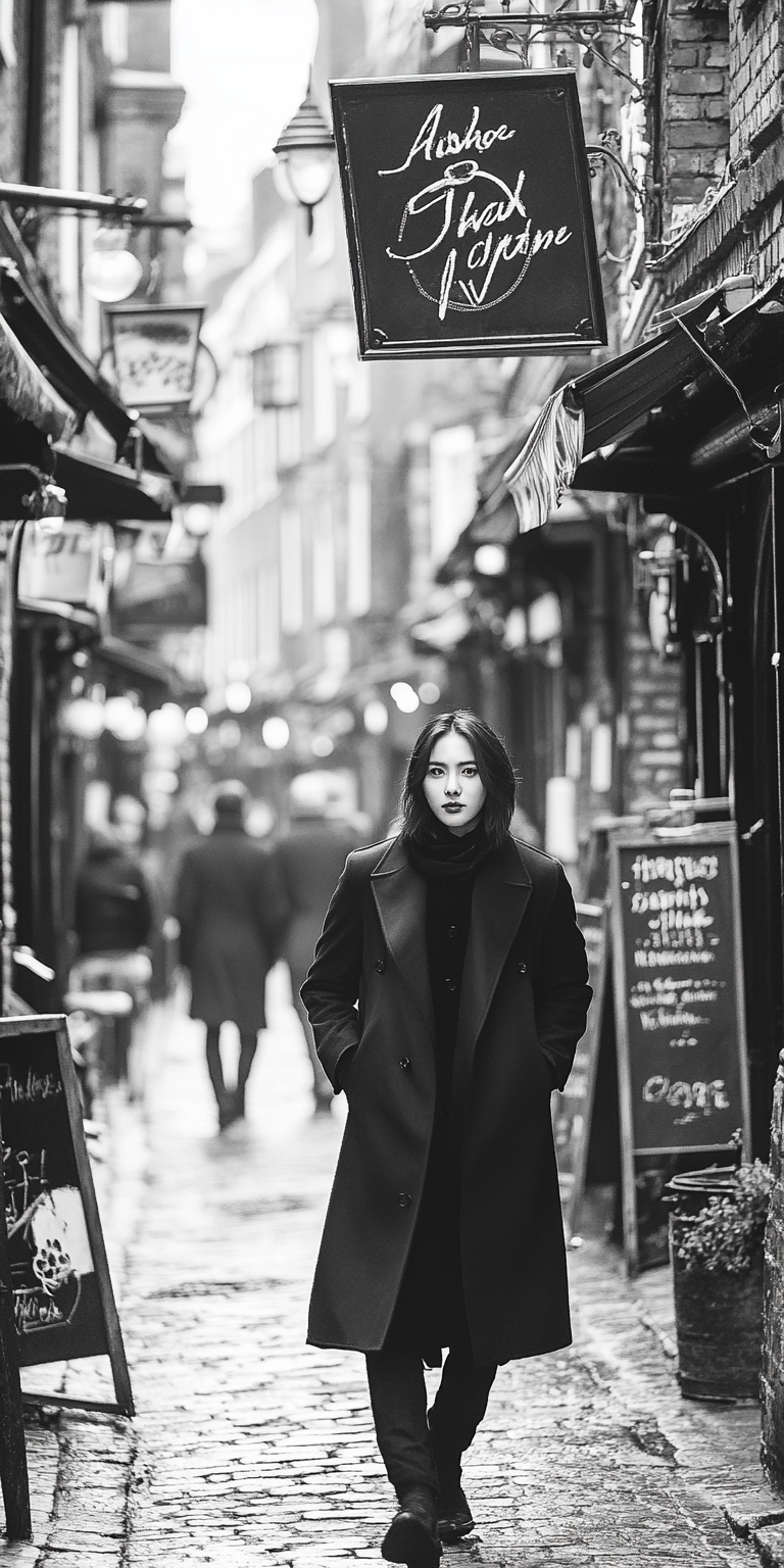 Midjourney prompt: Black and white street photography of an attractiv...