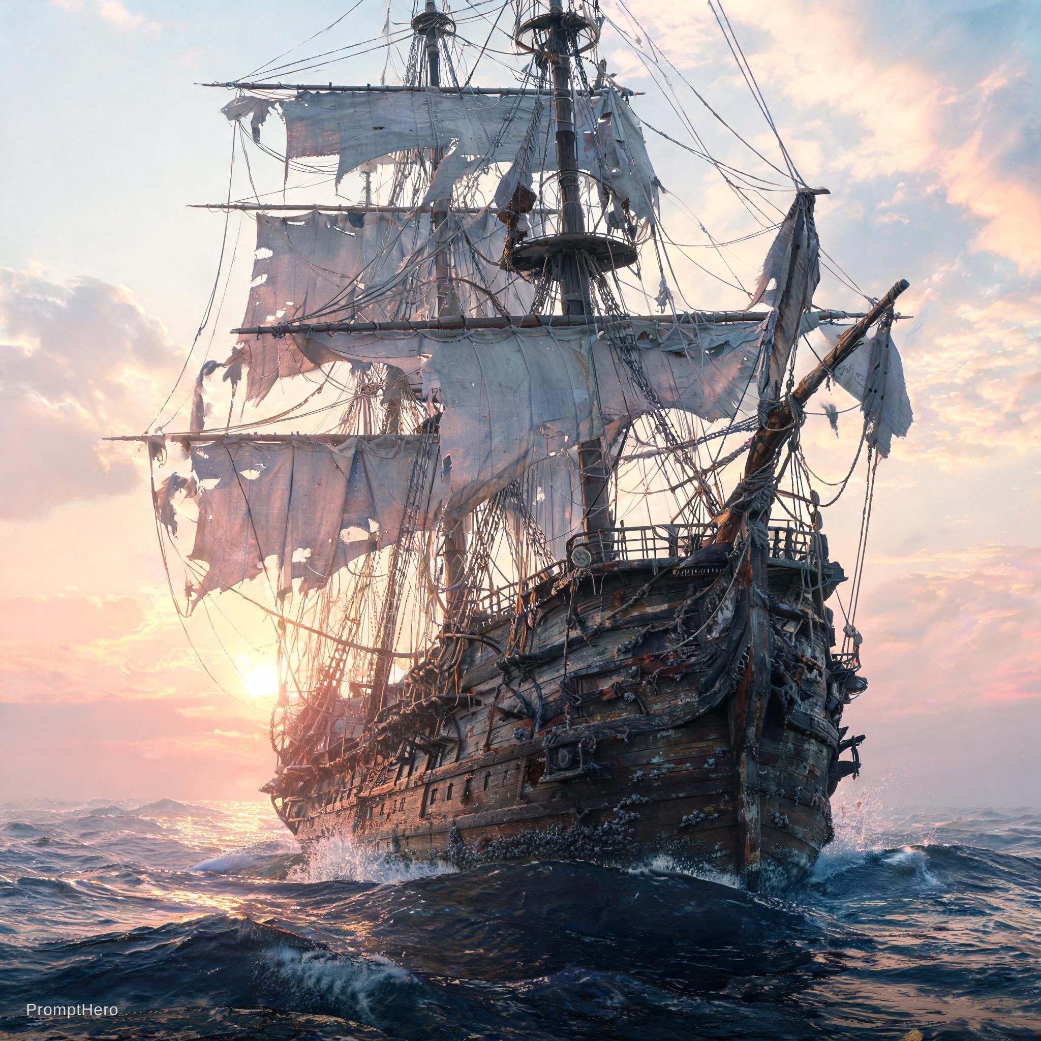 Hero prompt: photo of a ultra realistic sailing ship, dramatic ...