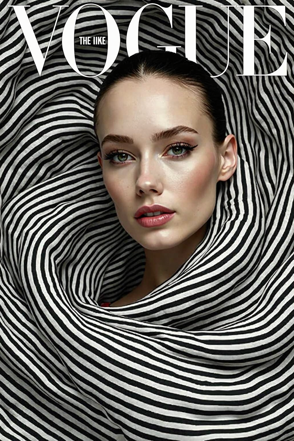 FLUX prompt: VOGUE magazine cover featuring a mesmerizing woman...