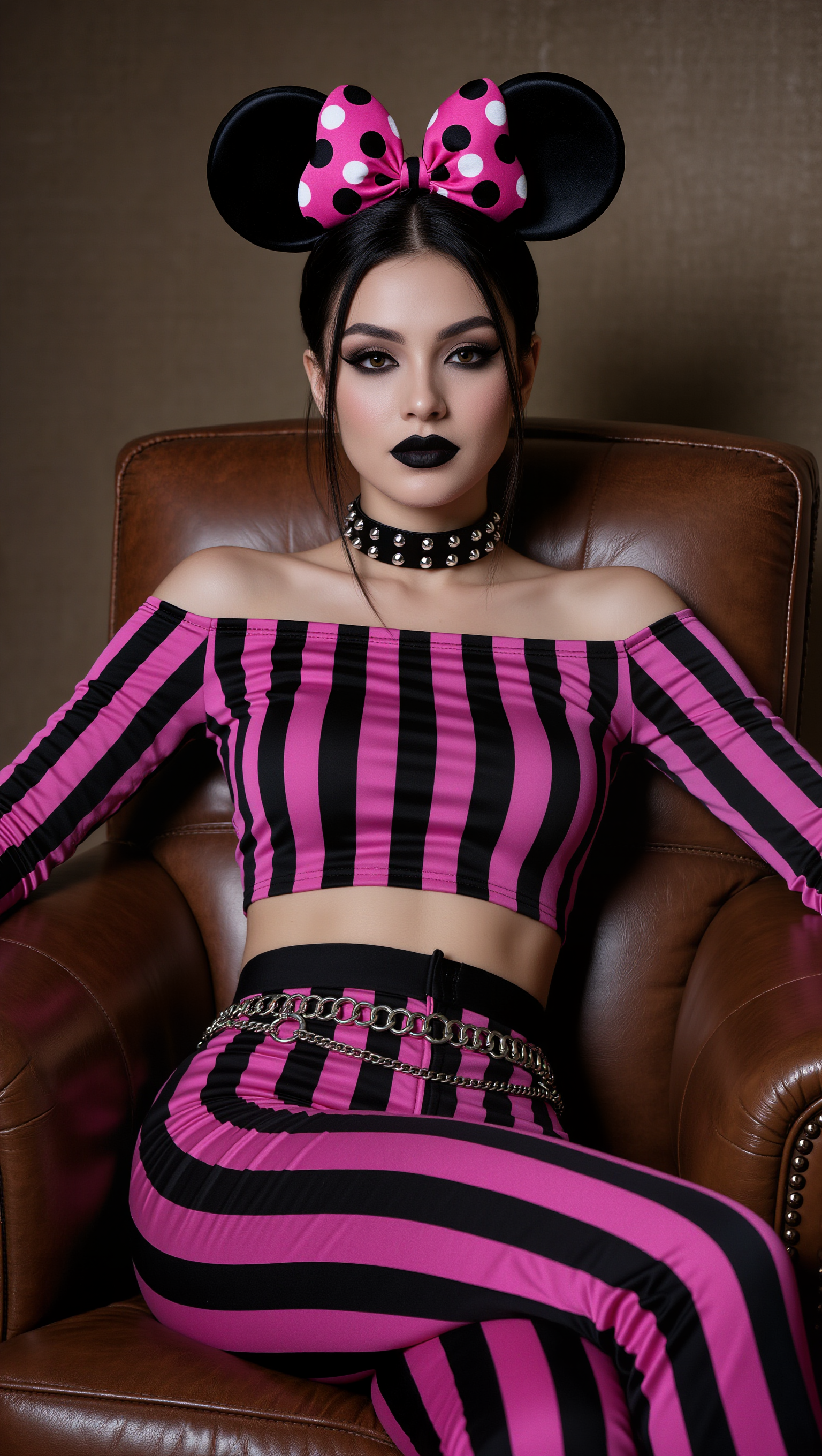 A young Caucasian woman with striking makeup and b...