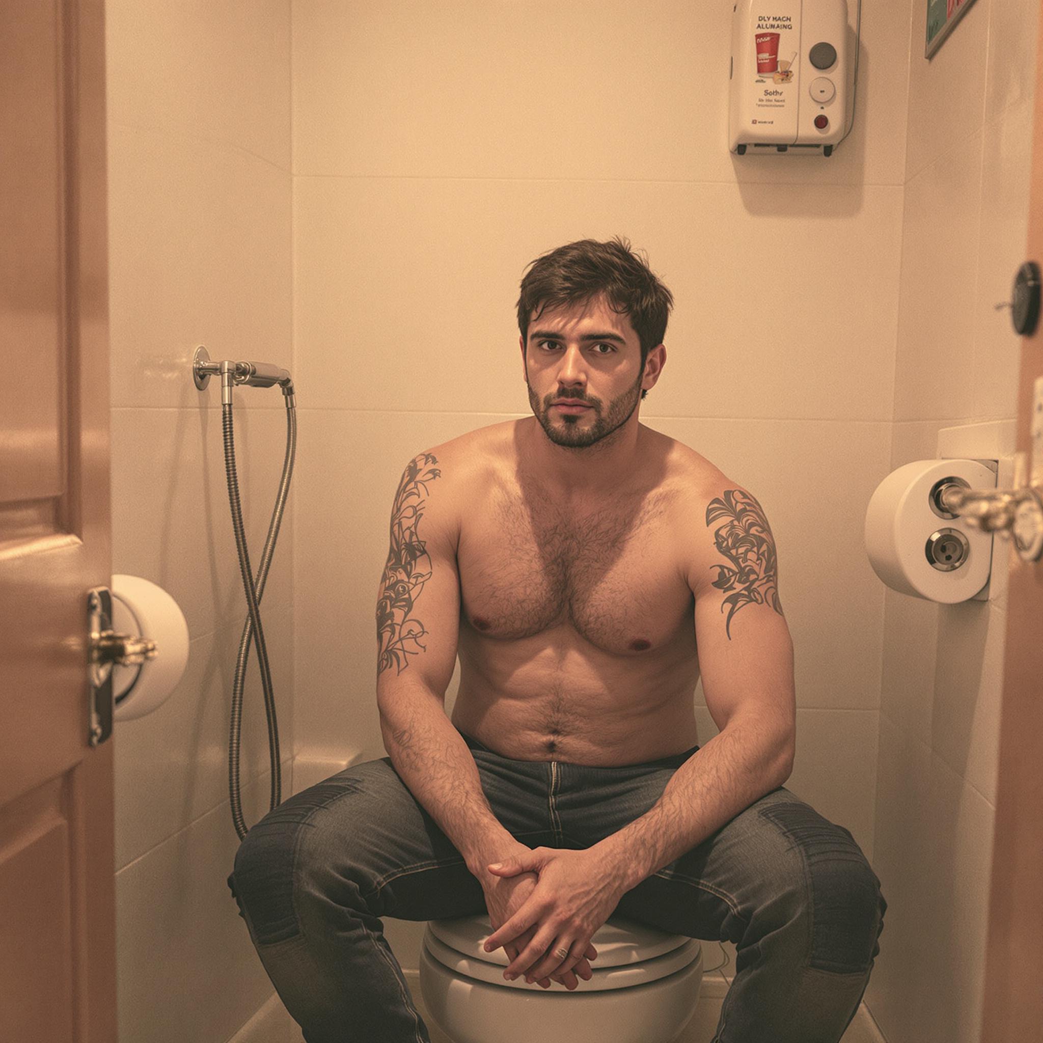 FLUX prompt: a man sitting on the toilet