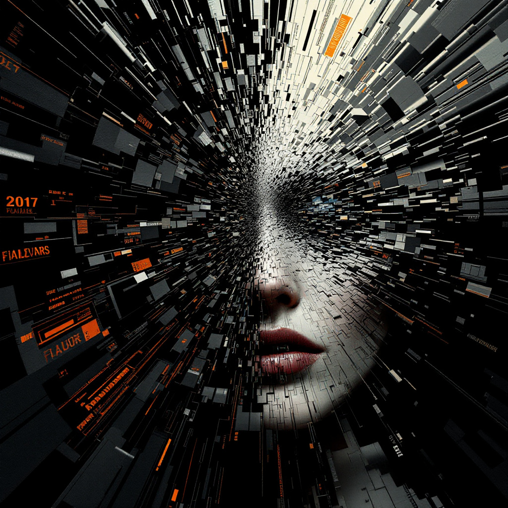 FLUX prompt: distortion effect failure of an old emotive image ...