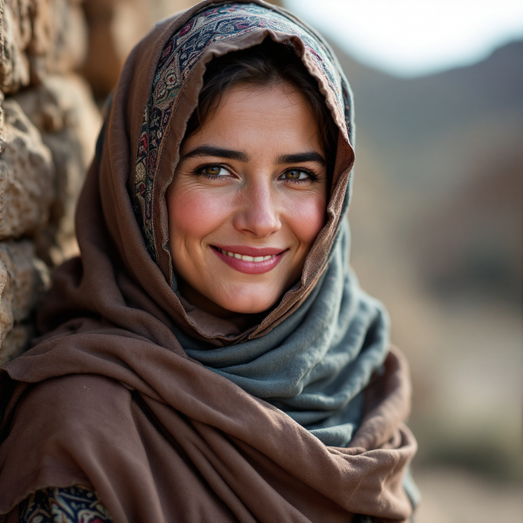 FLUX prompt: an afghan women in hijab with smile