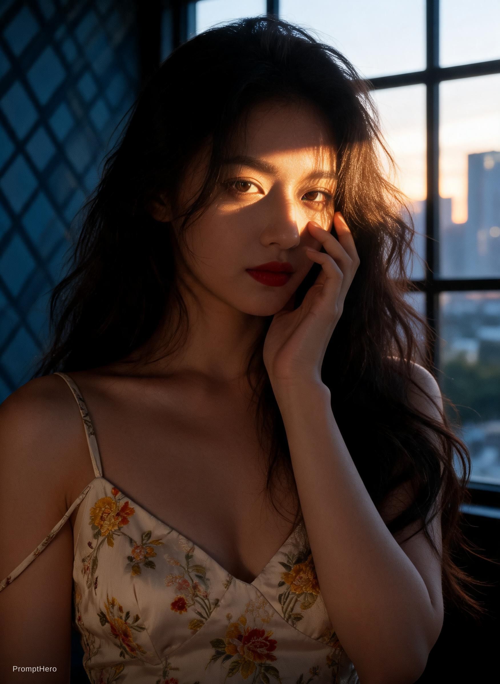 Hero prompt: A cinematic photorealistic boudoir portrait of a b...