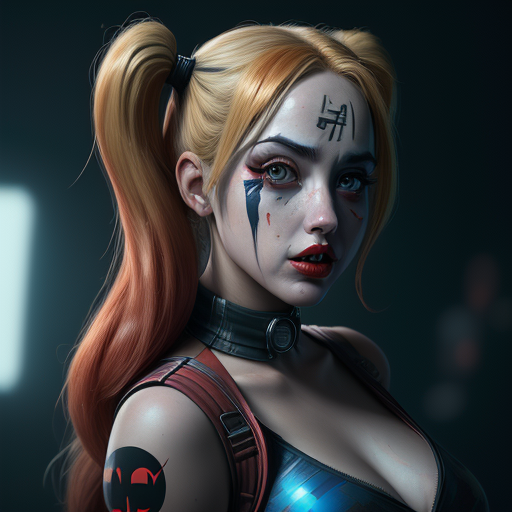 DreamShaper prompt: portrait of Ana de Armas as a harley quinn. intric...
