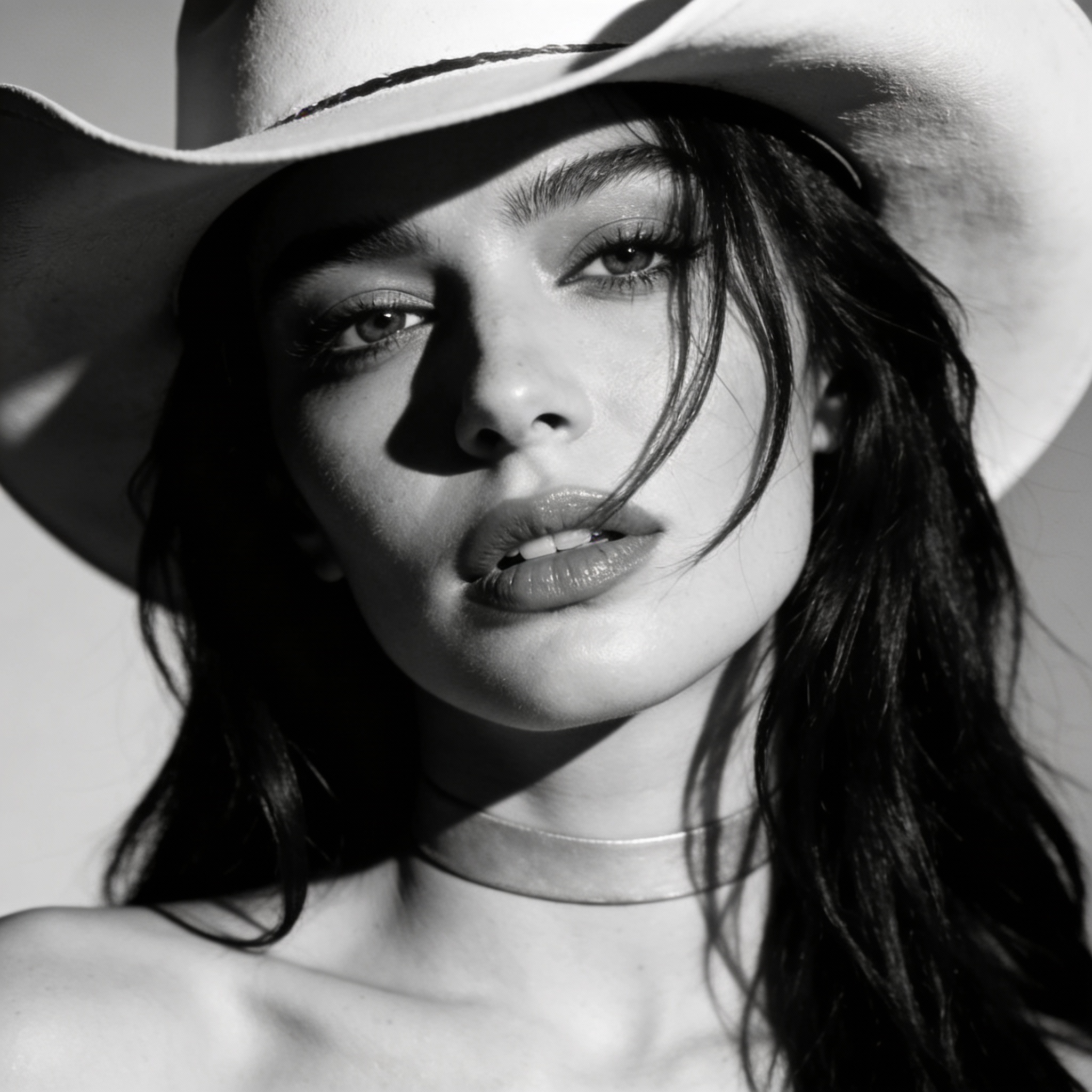 Seedream 4 prompt: A striking, high-contrast black and white portrait...