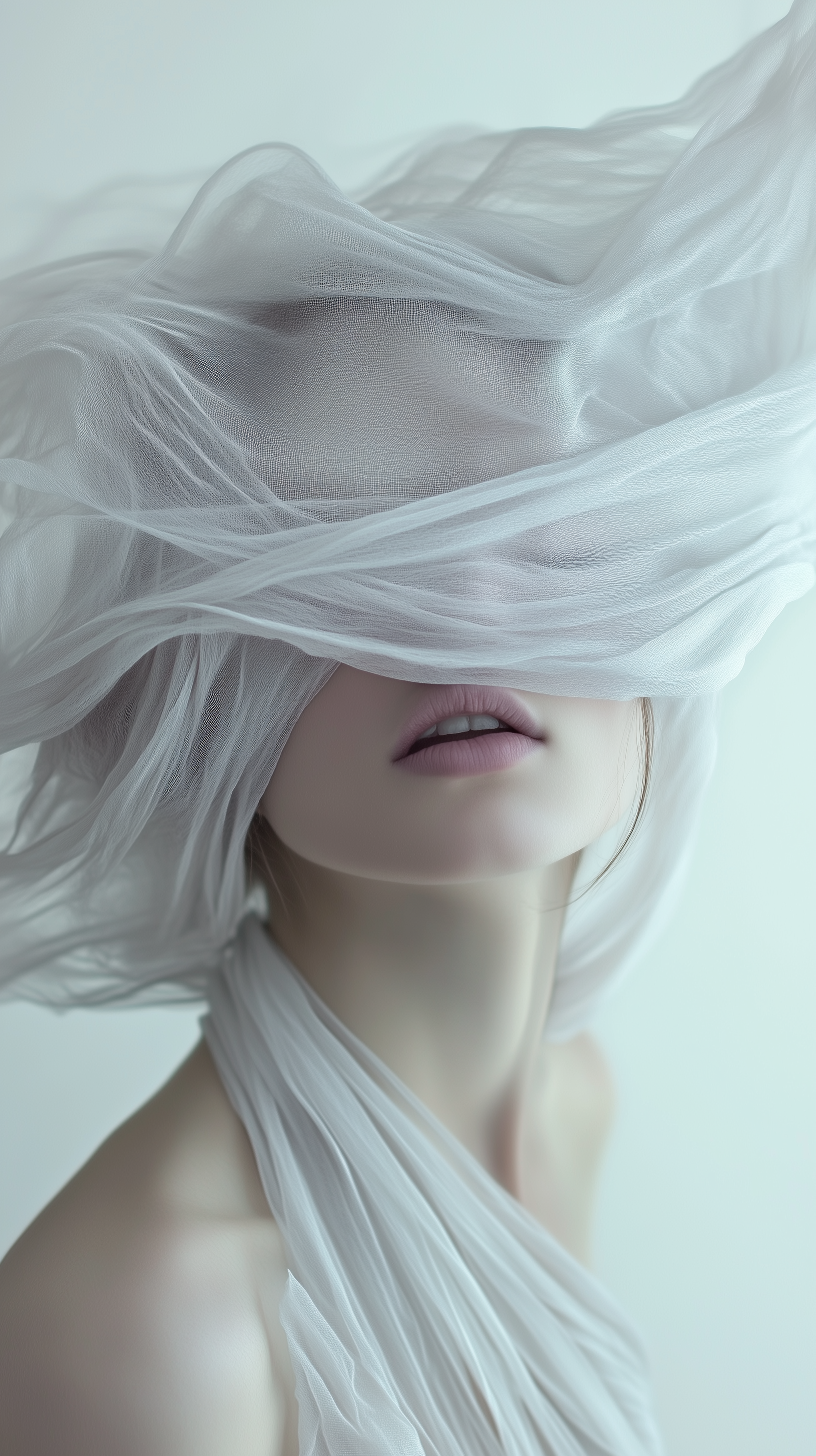 Midjourney prompt: depict a surreal portrait of a woman, her head dra...