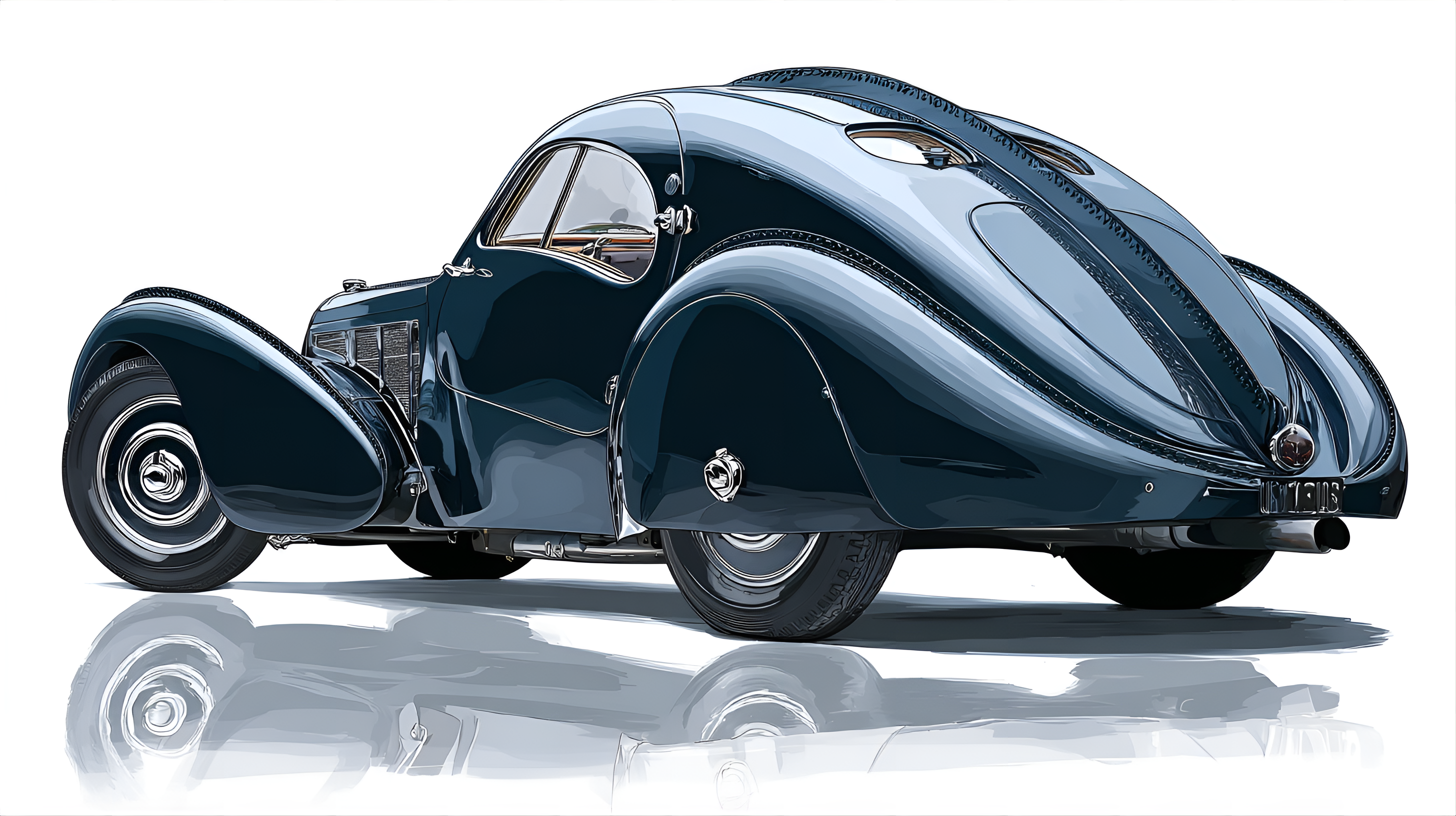 Midjourney prompt: classic 1938 Bugatti Type 57SC Atlantic, illustrat...