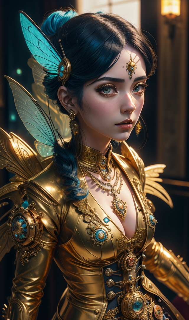 Stable Diffusion prompt: 3d image of a steampunk woman, in the style of Bel...