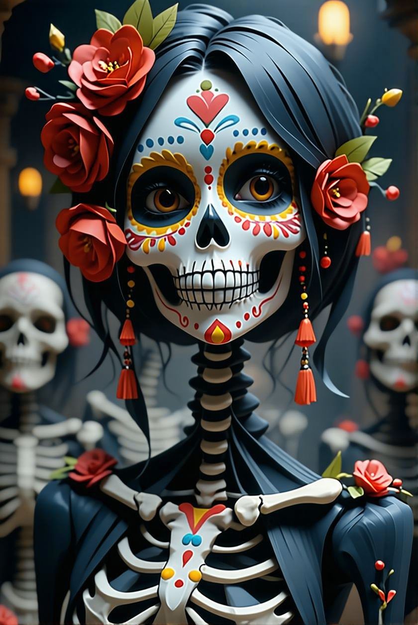 Stable Diffusion prompt: day of the dead, in the style of Unreal Engine 5, ...