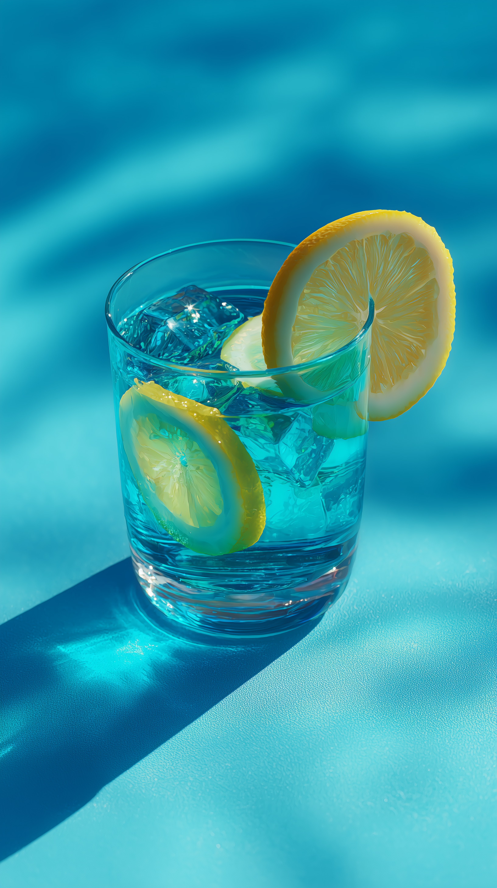 Midjourney prompt: photography, blue, summer, one cool blue lemonaid ...
